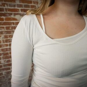 Promesa White Ribbed Asymmetrical Top